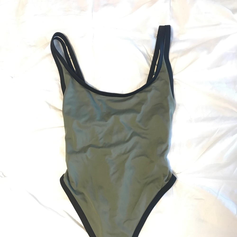 Olive Green Body Glove 1-Piece Swim-Suit w/ Tie